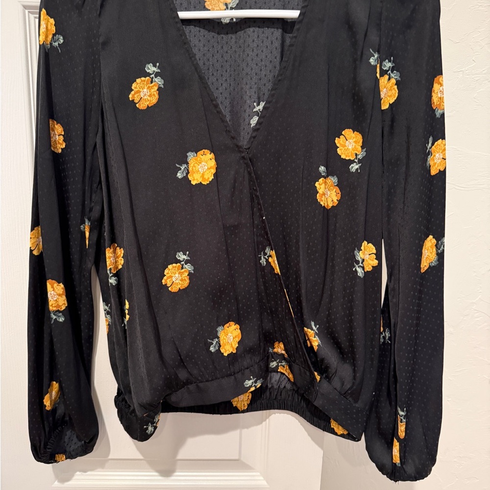 Madewell Floral Black and Yellow Women's Top